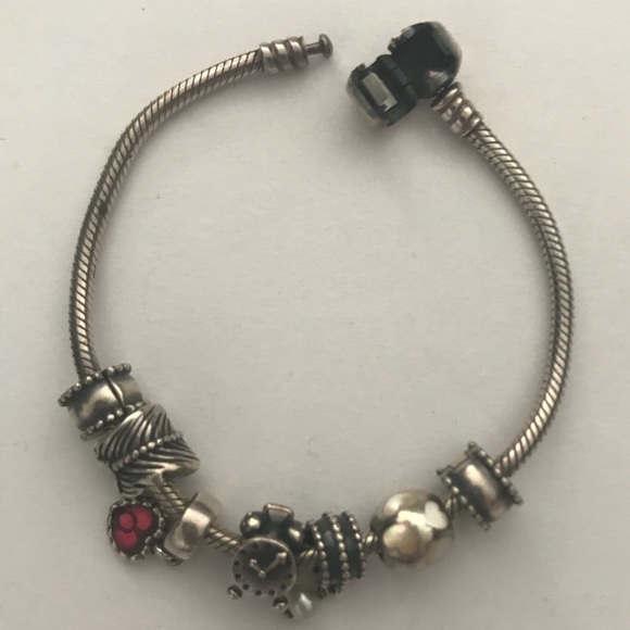 Pandora Jewelry - PANDORA Bracelet w/7 Charms inc. 2 Stoppers 7.5”